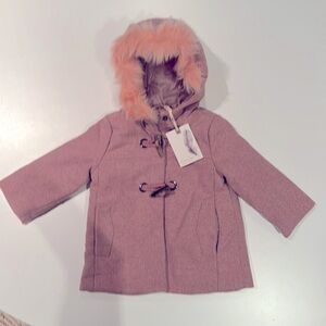 NWT Jessica Simpson Sz 12 mos Pink Coat w/ Hood Detachable Faux Fur